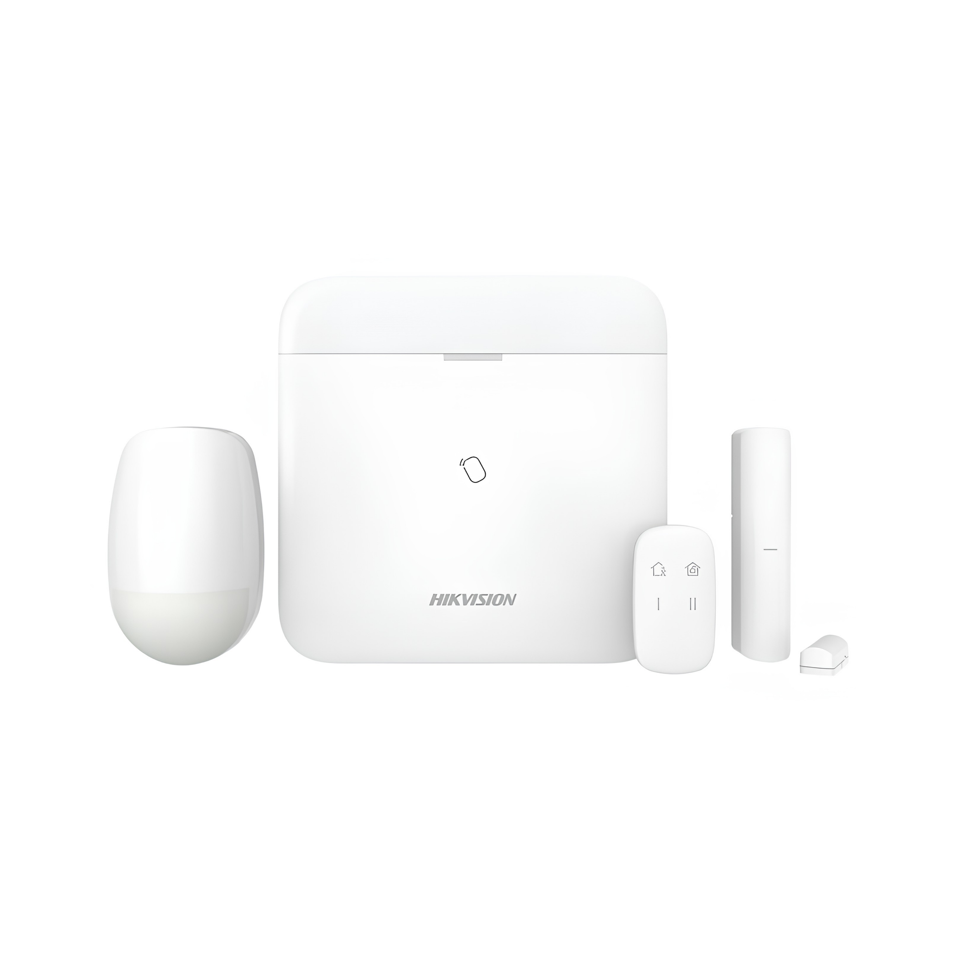 Hikvision DS-PWA96-KIT-WE AX PRO Funk-Alarmanlagen Starter-Set mit Alarmzentrale, Bewegungsmelder, Türkontakt und Fernbedienung.