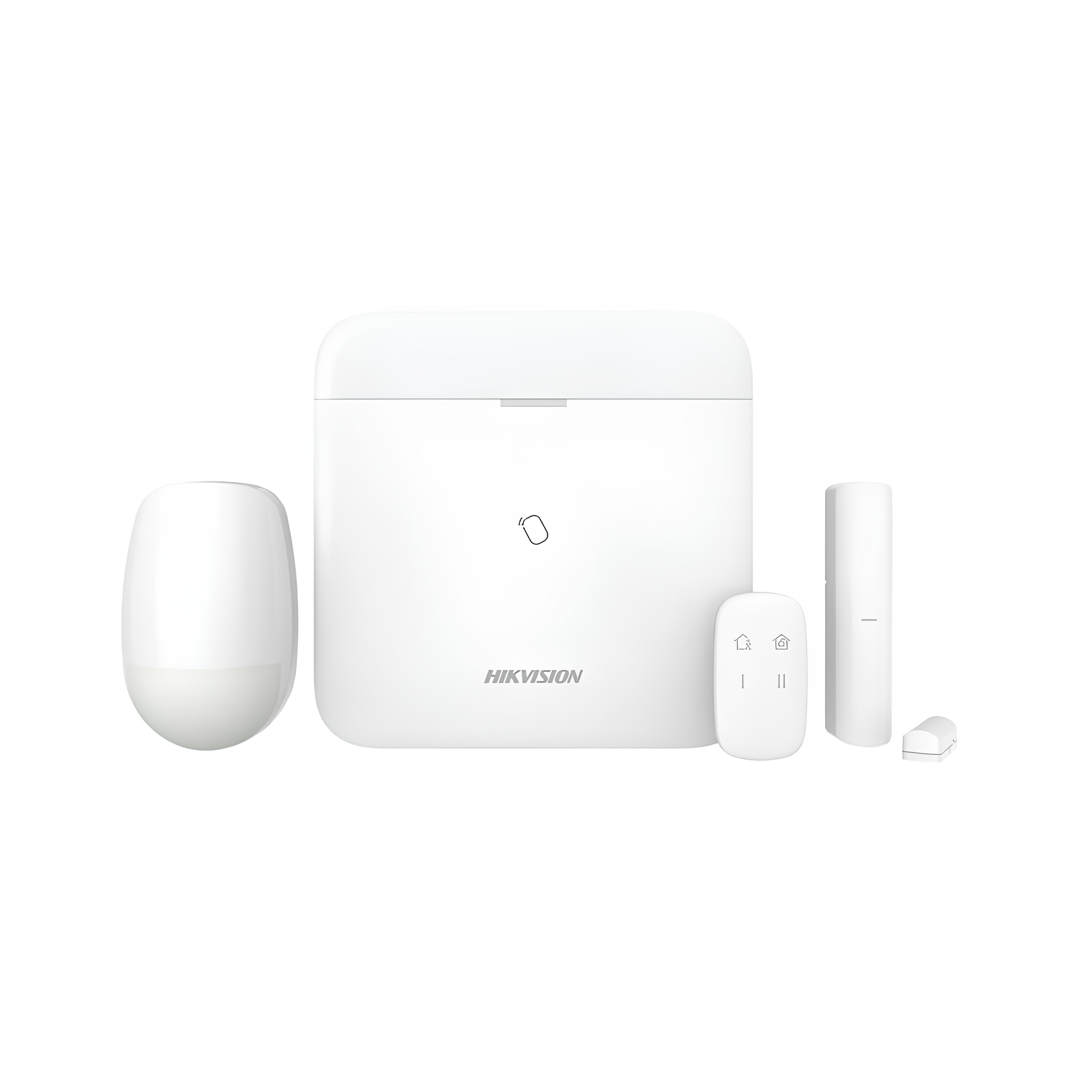 Hikvision DS-PWA96-KIT-WE AX PRO Funk-Alarmanlagen Starter-Set mit Alarmzentrale, Bewegungsmelder, Türkontakt und Fernbedienung.