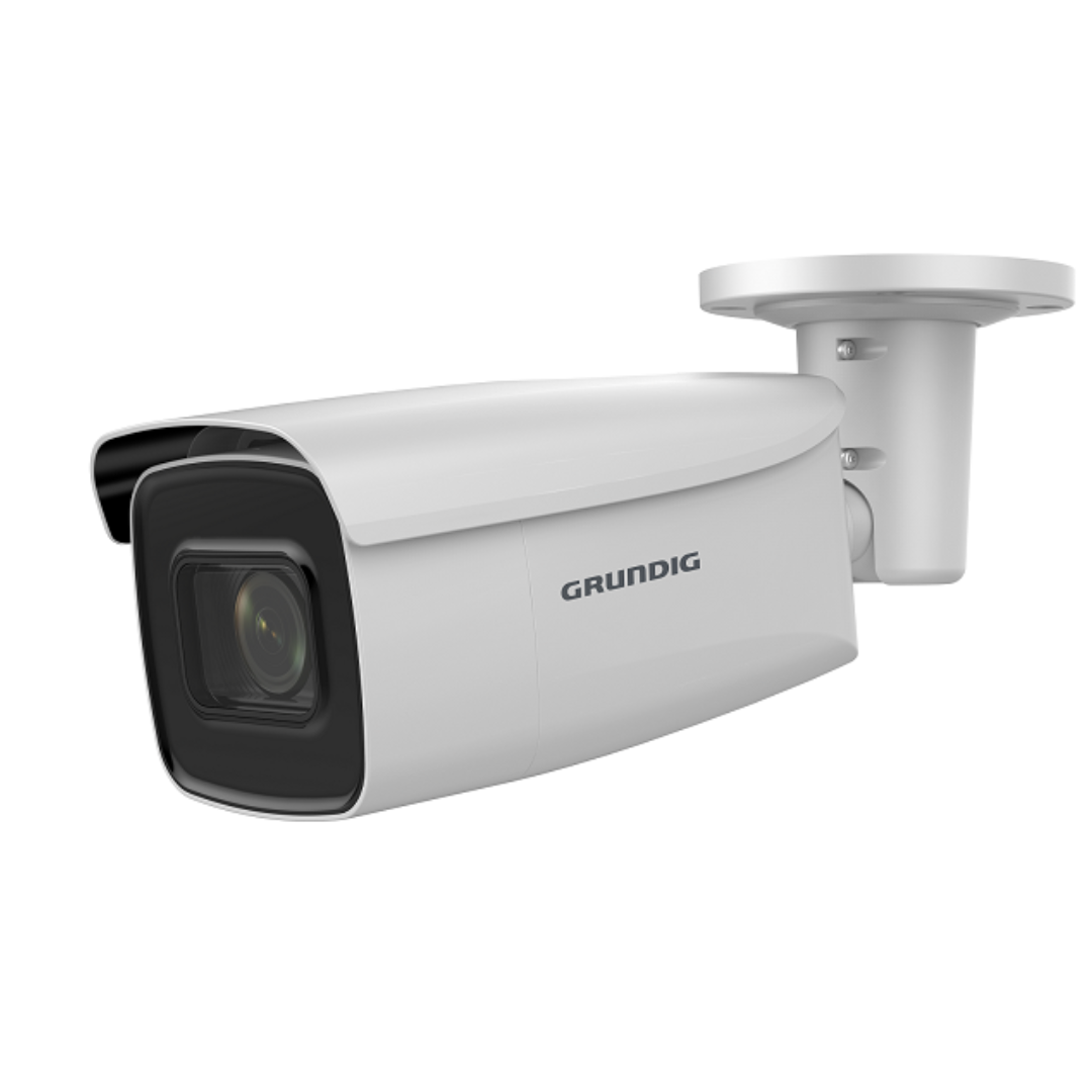 GD-CI-BP8637T – Produktfoto einer 8 MP Bullet IP-Kamera (2,8–12 mm Motor-Vario, ICR, IR-LED, WDR) vor weißem Hintergrund.