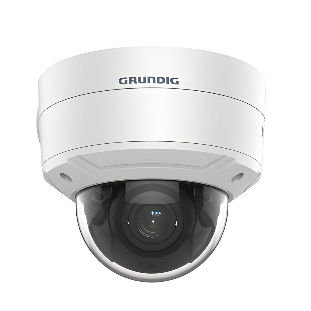 GD-CI-BP8637V – Produktfoto einer 8 MP Fixdome IP-Kamera (2,8–12 mm Motor-Vario, ICR, IR-LED, WDR) vor weißem Hintergrund