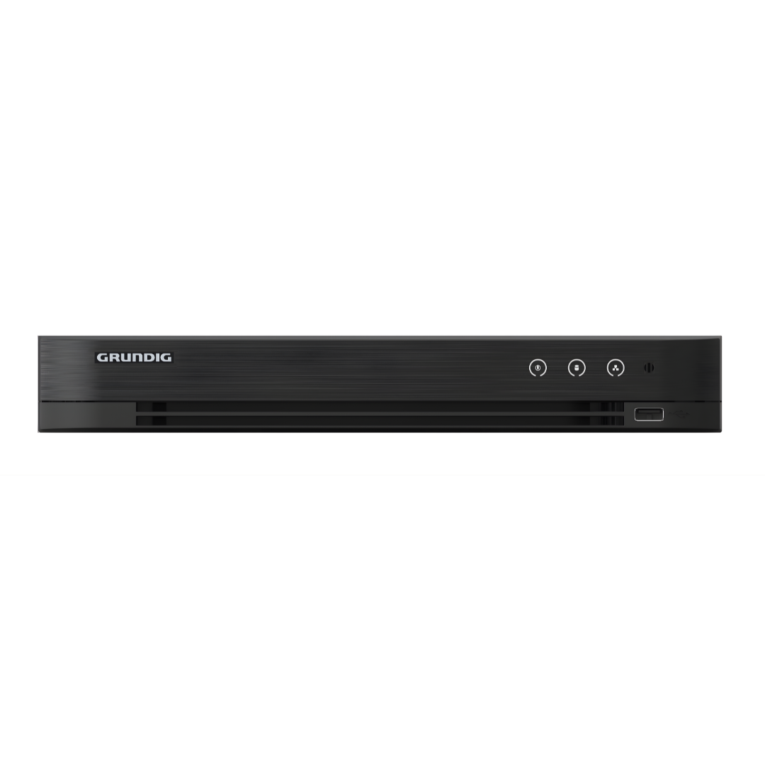 Grundig 8-Channel HD-TVI/IP/Analog Video Recorder with PoC GD-RT-AP8008P on a white background.