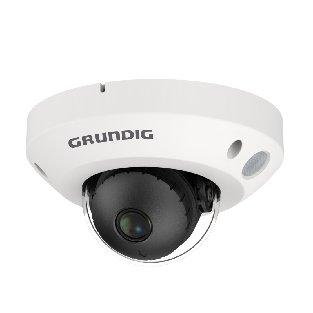 GU-CI-AC5617W – Produktfoto einer 5 MP Mini-Fixdome IP-Kamera (2,8 mm Objektiv, ICR, IR-LED, WDR) vor weißem Hintergrund.