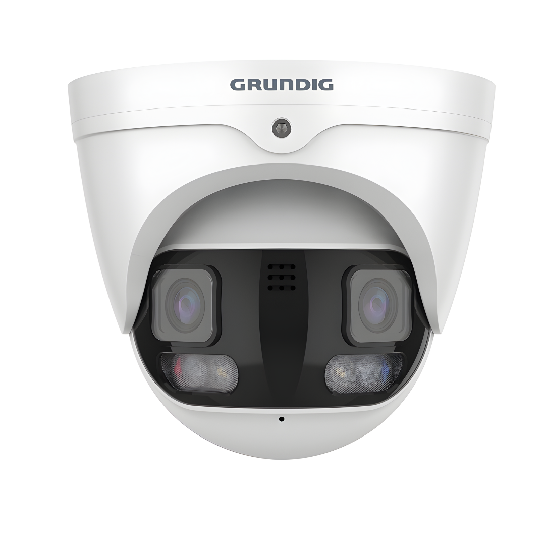 GU-CI-AP8616Q – Produktfoto einer 8 MP 180° Panorama IP-Kamera (2× 2,8 mm Objektive) vor weißem Hintergrund