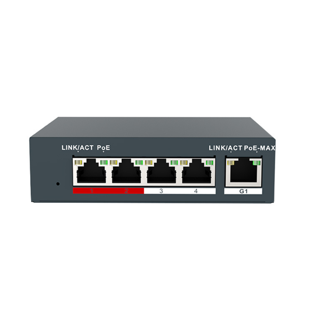 Grundig 4-Port Smart Managed PoE Switch GU-HW-ACSW04D on a white background.