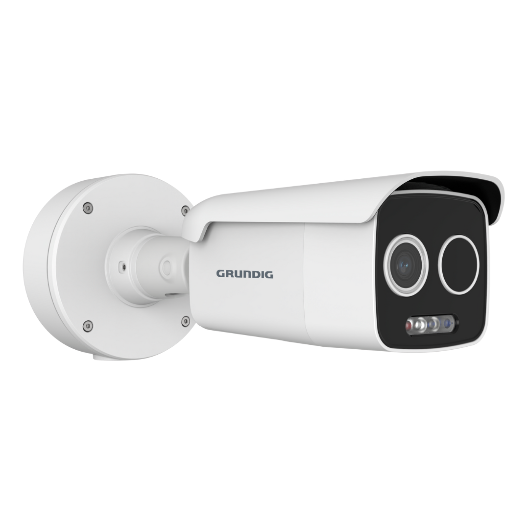 GU-TI-AP4603T – Produktfoto einer Wärmebild- und optischen IP-Kamera (256×192, 3,2 mm Objektiv) vor weißem Hintergrund, klare Frontansicht.